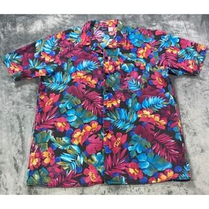 Vintage Hawaiian Shirt Mens Large Floral Tropical Beach Aloha Made in USA